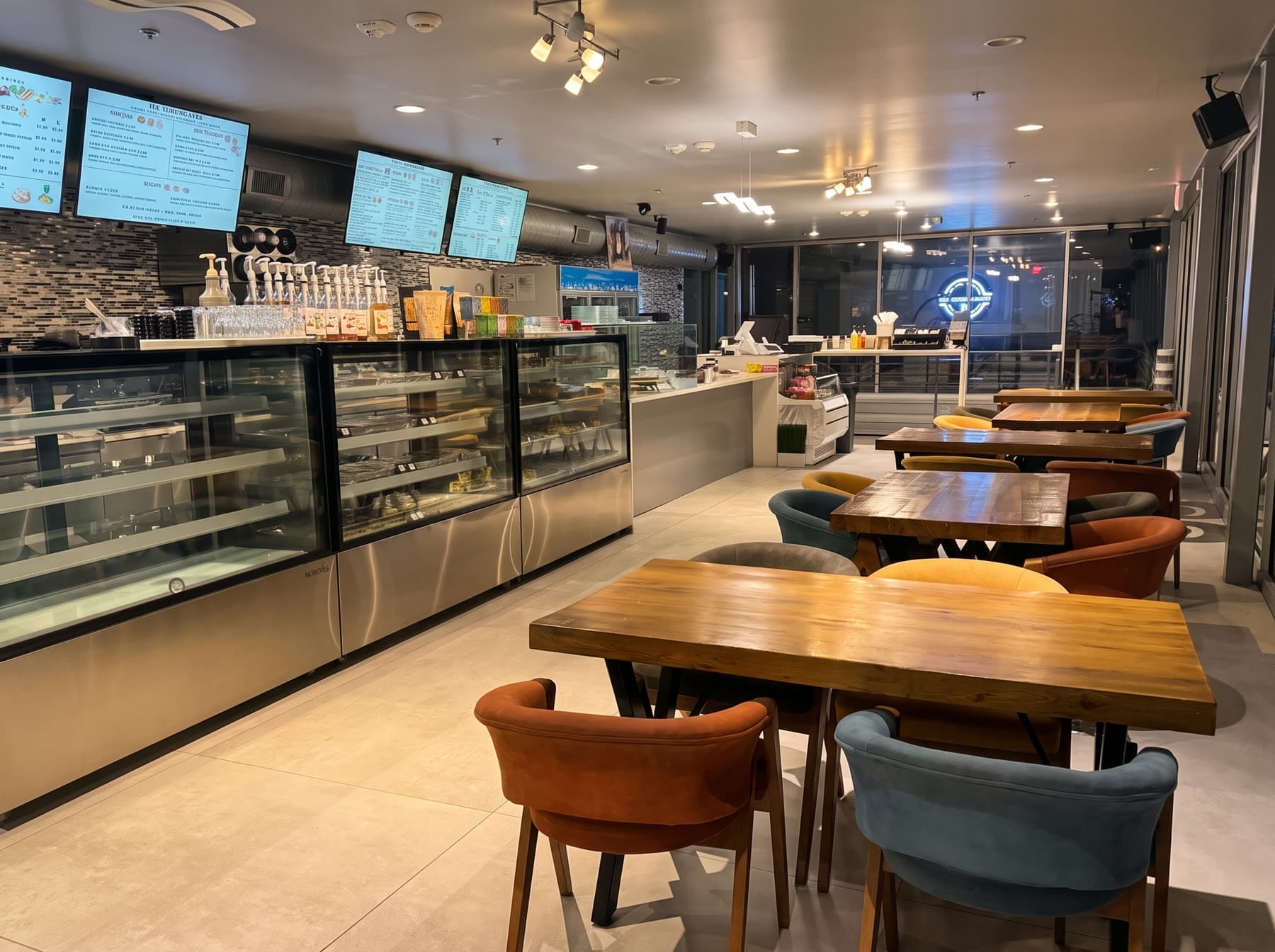 The counter and pastry case inside